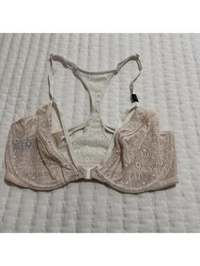 Victoria’s Secret 32DD Unlined Demi Bra Coconut White & Nude Lace Front Close